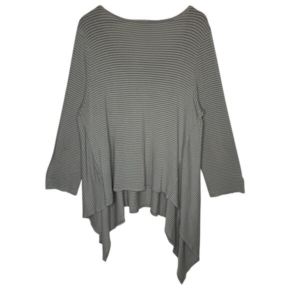 Bryn Walker Long Sleeve Striped Tunic Top Grey Beige Asymmetrical, size Large - Picture 3 of 4